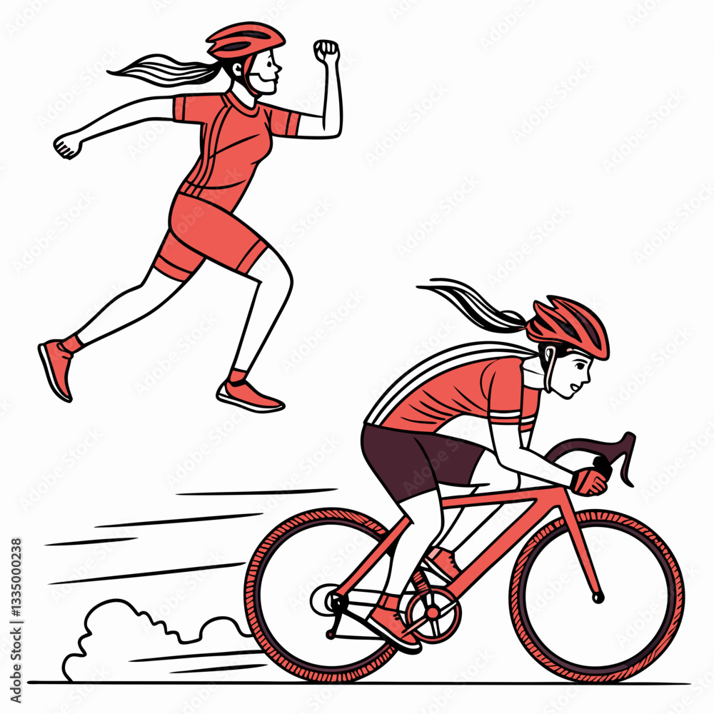 Naklejka premium Dynamic poses of a person running or cycling