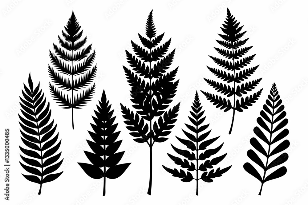 fern leaf icon set line art silhouette vector illustration fern leaf icon set line art silhouette vector illustration