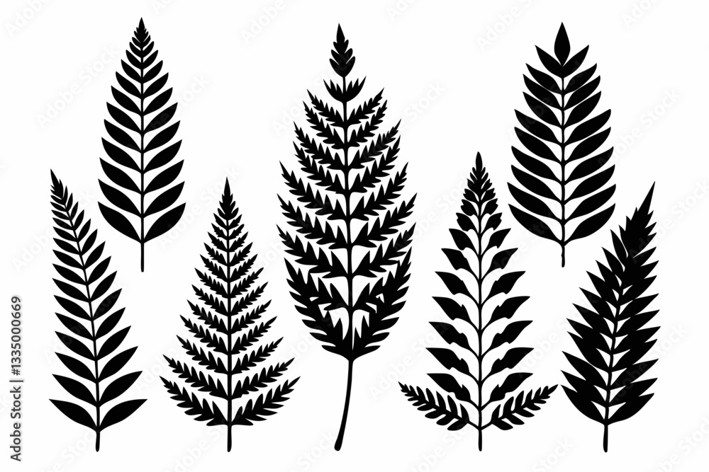 fern leaf icon set line art silhouette vector illustration fern leaf icon set line art silhouette vector illustration
