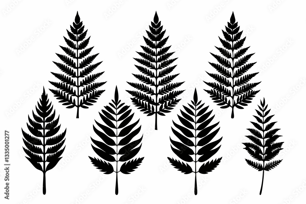 fern leaf icon set line art silhouette vector illustration fern leaf icon set line art silhouette vector illustration