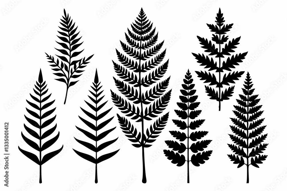 Fototapeta premium fern leaf icon set line art silhouette vector illustration