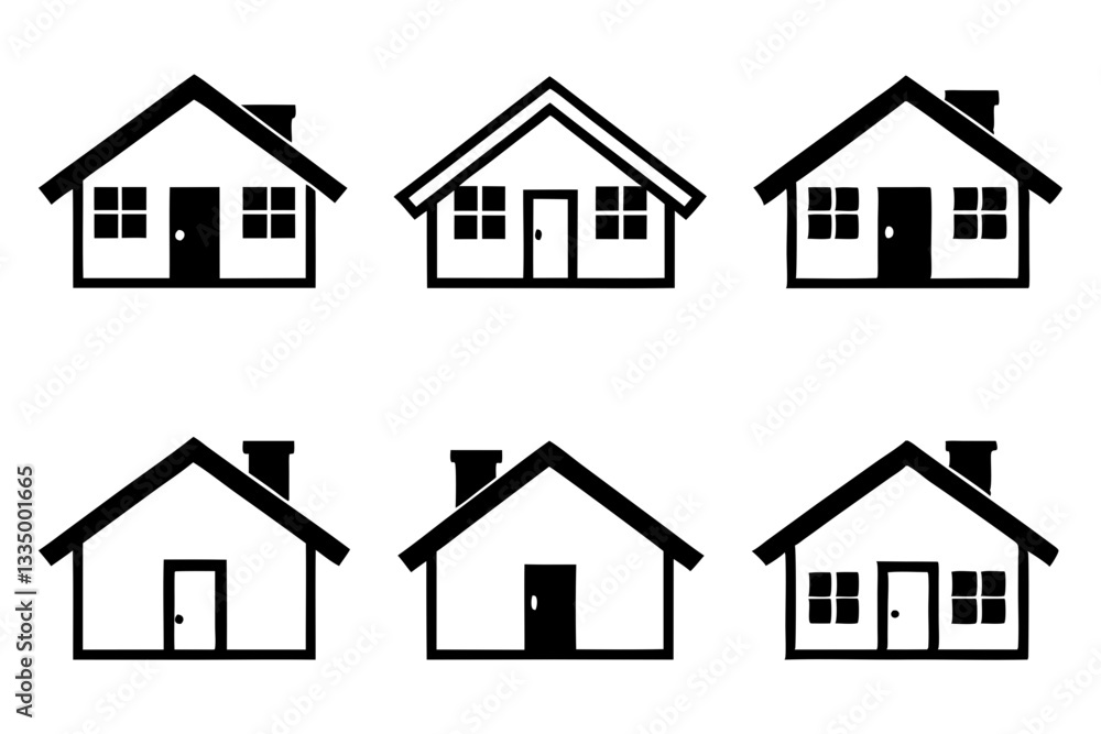 house icon set line art silhouette vector illustration house icon set line art silhouette vector illustration