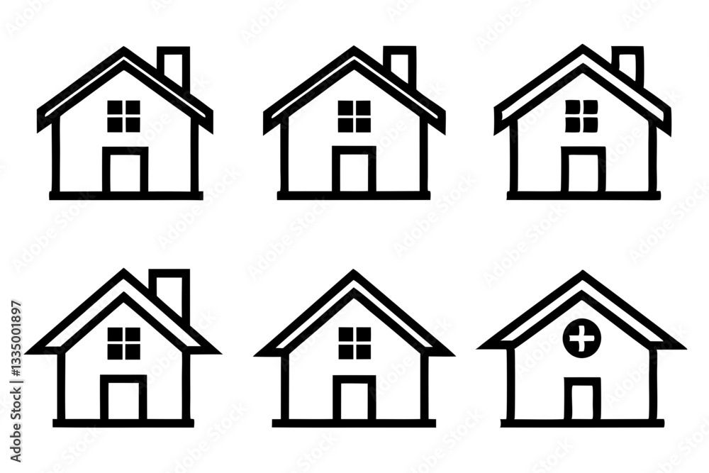 house icon set line art silhouette vector illustration house icon set line art silhouette vector illustration