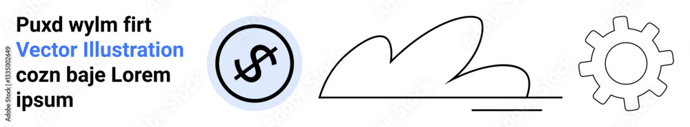Abstract composition with dollar sign icon, minimal geometric shapes, and gear symbol. Ideal for finance, business, technology, creativity, innovation, branding simple landing page Abstract composition with dollar sign icon, minimal geometric shapes, and gear symbol. Ideal for finance, business, technology, creativity, innovation, branding simple landing page