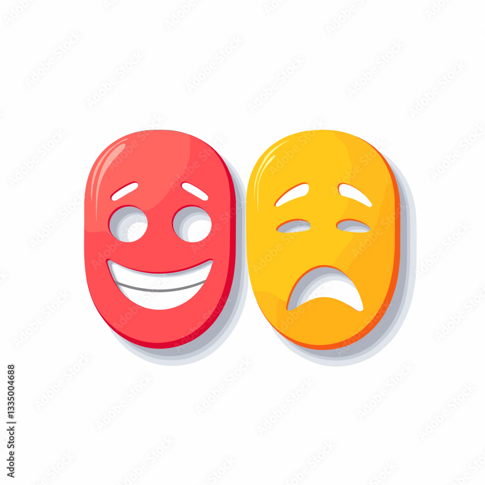 Happy and sad masks on white background, emotional expression Happy and sad masks on white background, emotional expression