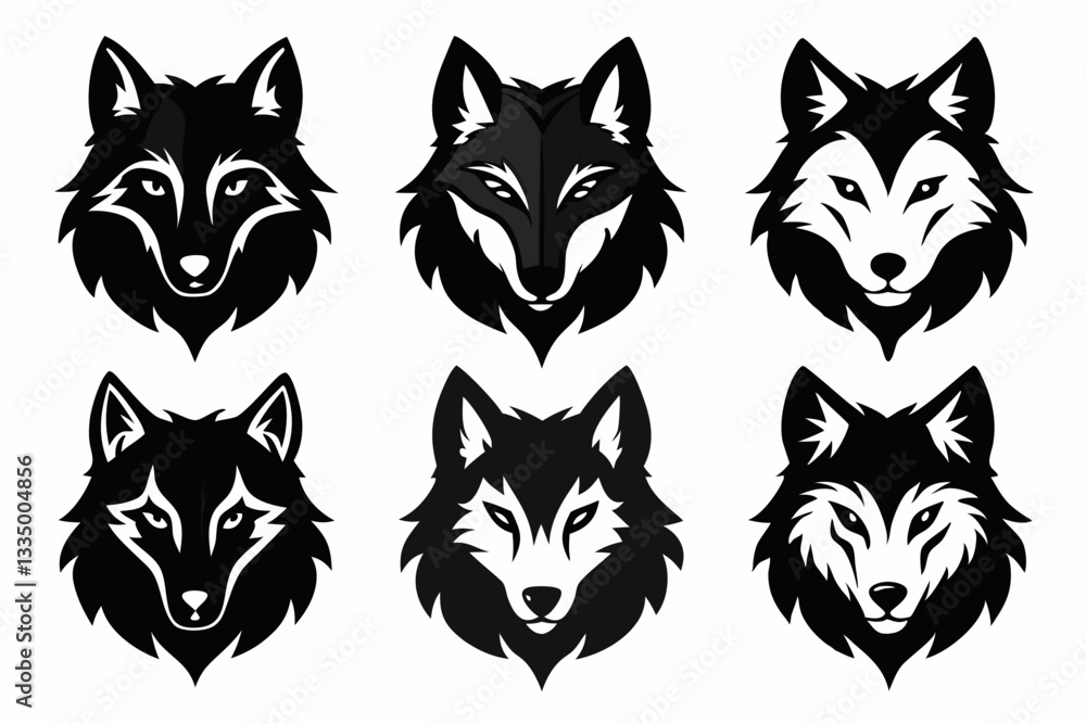 wolf head icon set line art silhouette vector illustration wolf head icon set line art silhouette vector illustration