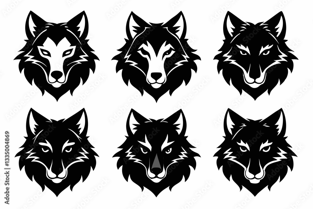 wolf head icon set line art silhouette vector illustration wolf head icon set line art silhouette vector illustration