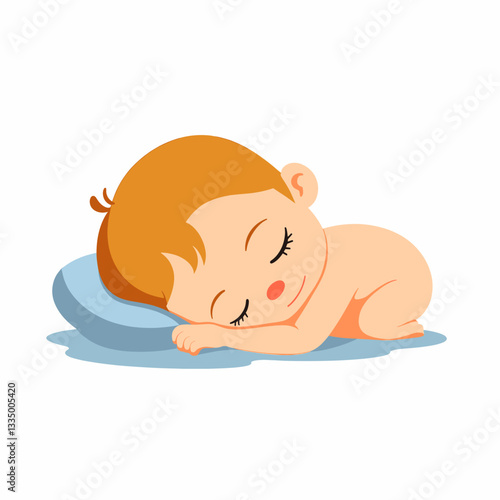 Sleeping baby on blue pillow, innocence and comfort