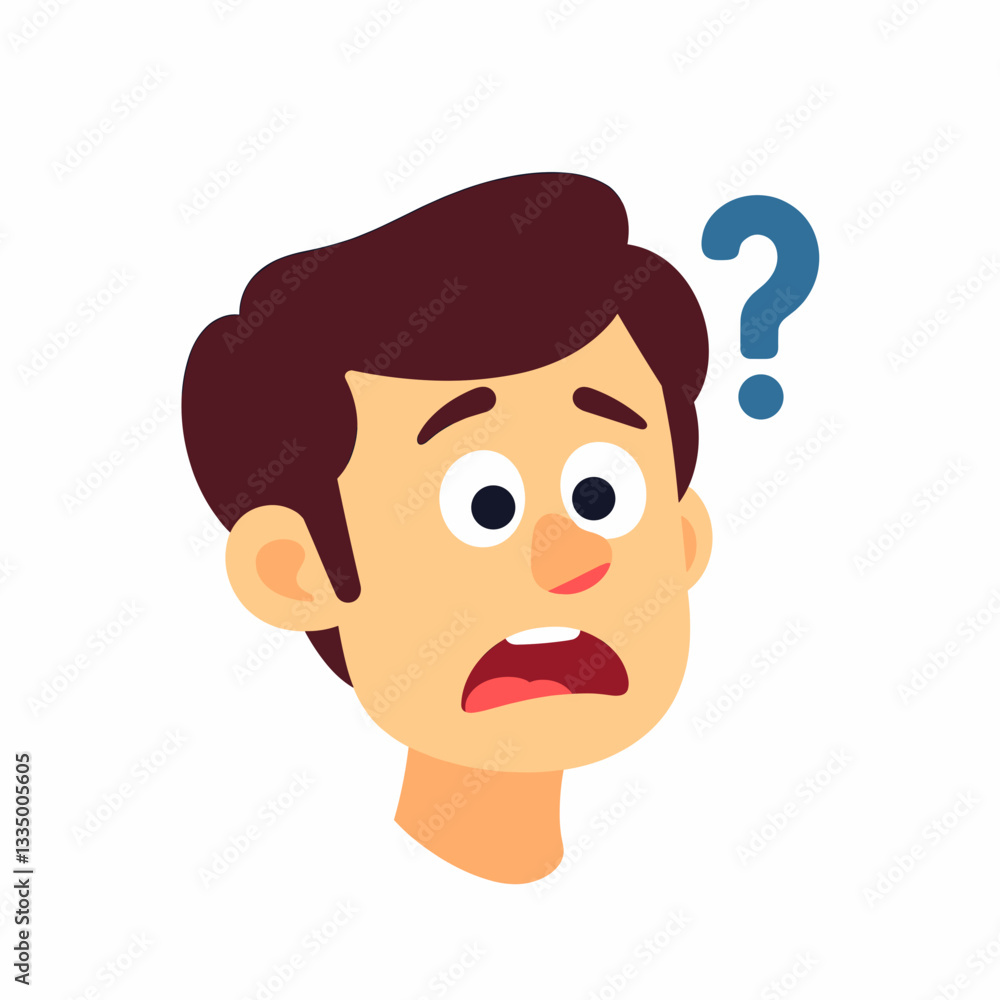 Anxious face expressing confusion, flat vector illustration Anxious face expressing confusion, flat vector illustration