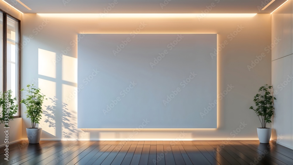 A minimalist interior space featuring a blank wall with subtle lighting and plants. A minimalist interior space featuring a blank wall with subtle lighting and plants.