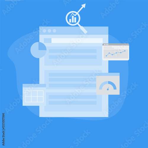 Website analysis software that generates reports, Website growth and SEO analysis, Digital marketing - illustrations with icons. EPS 1