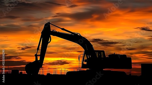 Wallpaper Mural Silhouette of an excavator at sunset over a construction site Torontodigital.ca