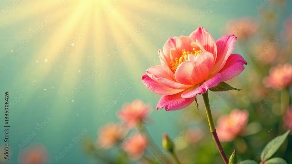 Obraz premium Colorful pink flower placed on the right with space for text on the left. Wallpaper, flyers, invitations, posters, brochures.