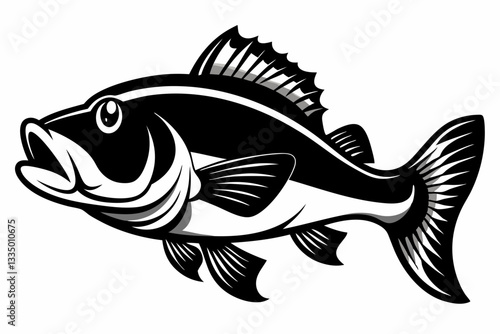 largemouth fish line art silhouette vector illustration