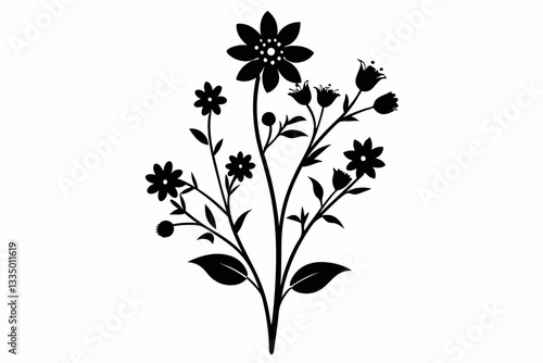 delicate wildflower blooms line art silhouette vector illustration