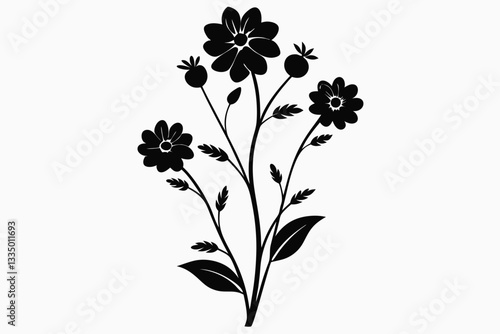 delicate wildflower blooms line art silhouette vector illustration