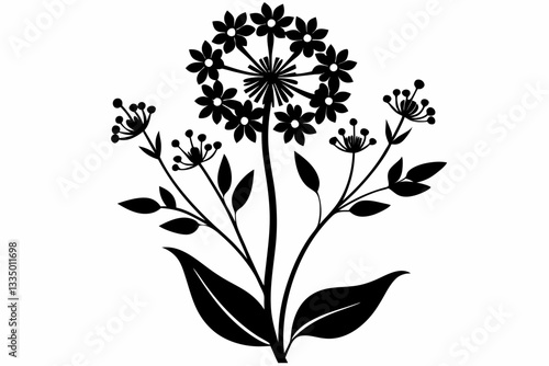 delicate wildflower blooms line art silhouette vector illustration