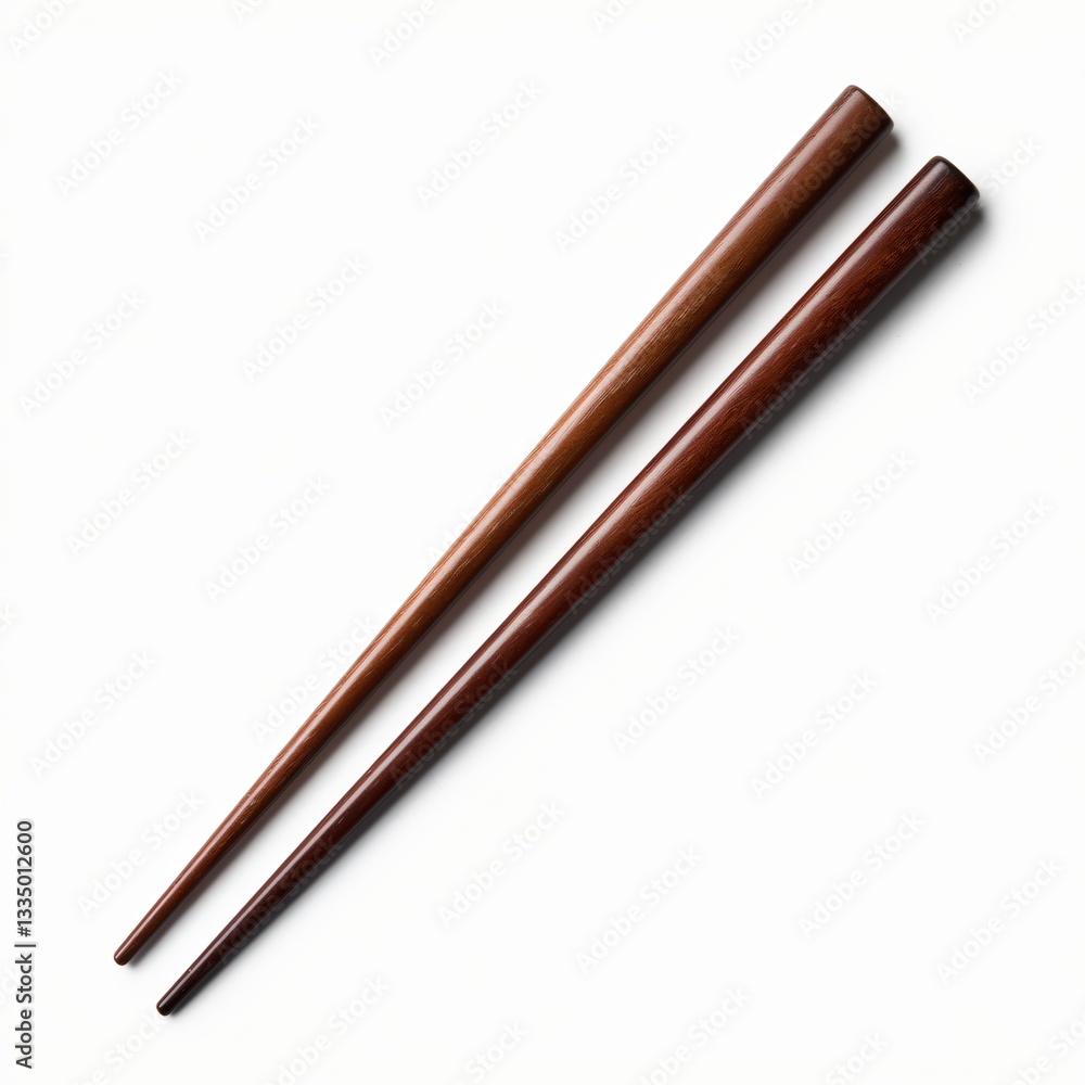 Wooden Chopsticks Pair with Natural Color Variations, Isolated on White Background. Wooden Chopsticks Pair with Natural Color Variations, Isolated on White Background.