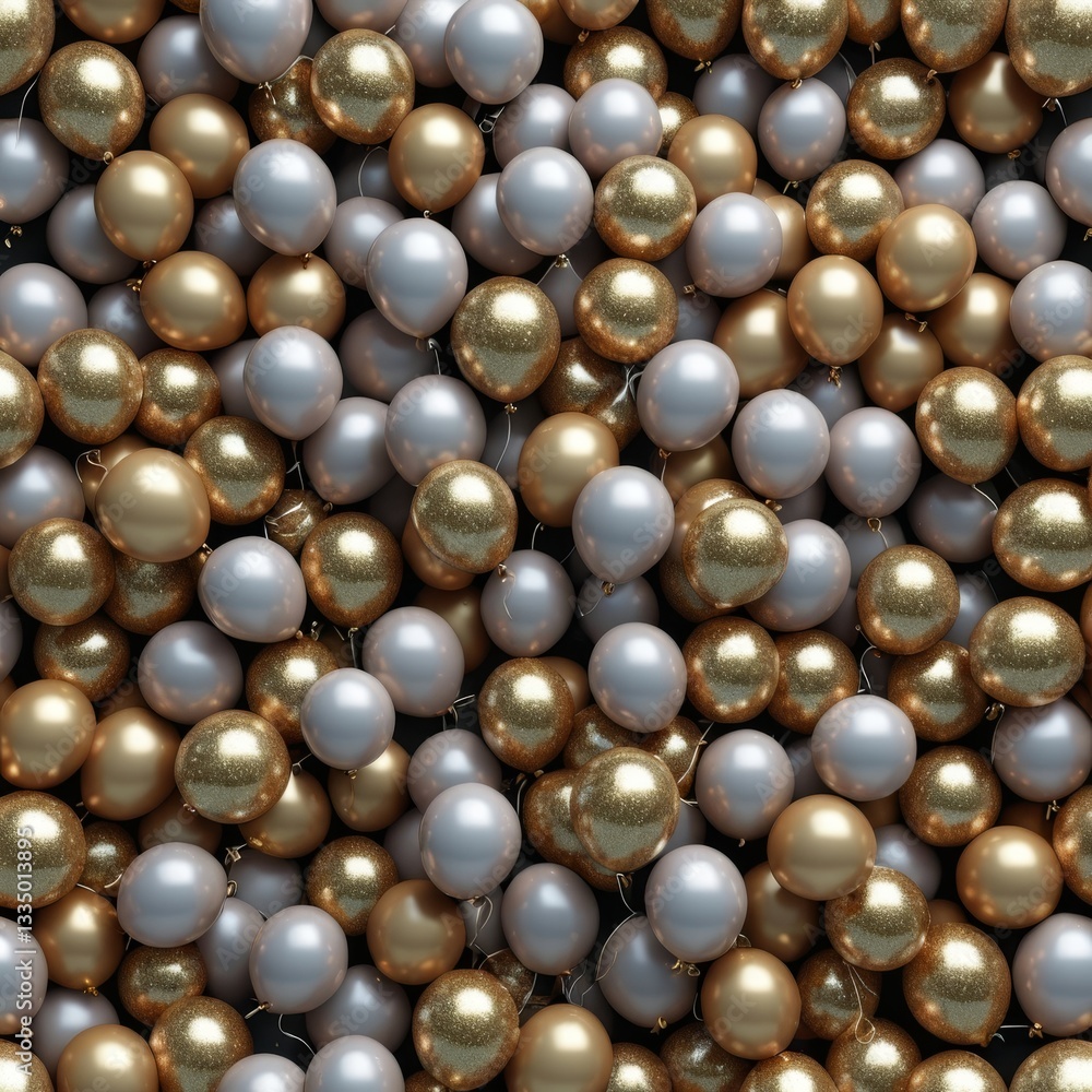 Dense array of gold and silver balloons. Perfect for party, celebration, or festive backgrounds. Dense array of gold and silver balloons. Perfect for party, celebration, or festive backgrounds.