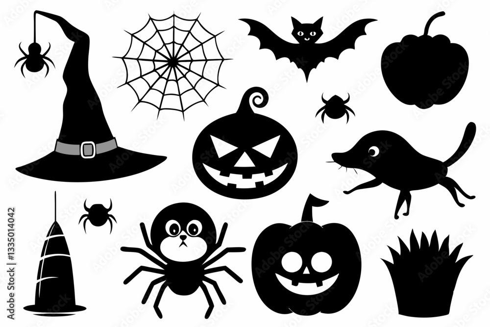 Naklejka premium set of objects silhouettes for halloween elements line art silhouette vector illustration