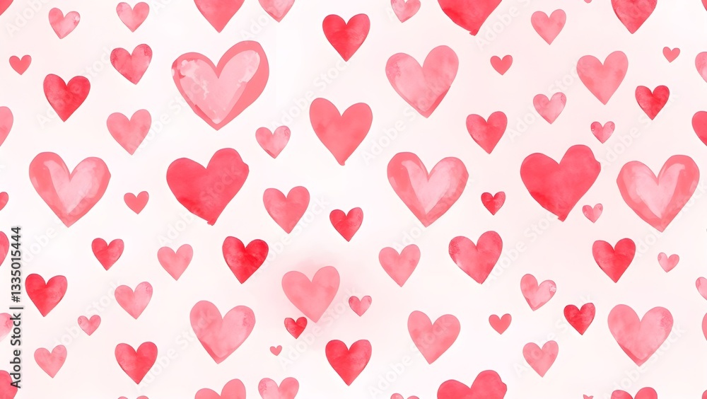 Seamless Watercolor Pink and Red Heart Pattern on White Background Seamless Watercolor Pink and Red Heart Pattern on White Background