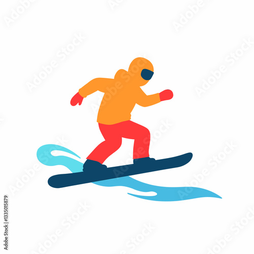 Colorful snowboarder carving through snow, winter adventure