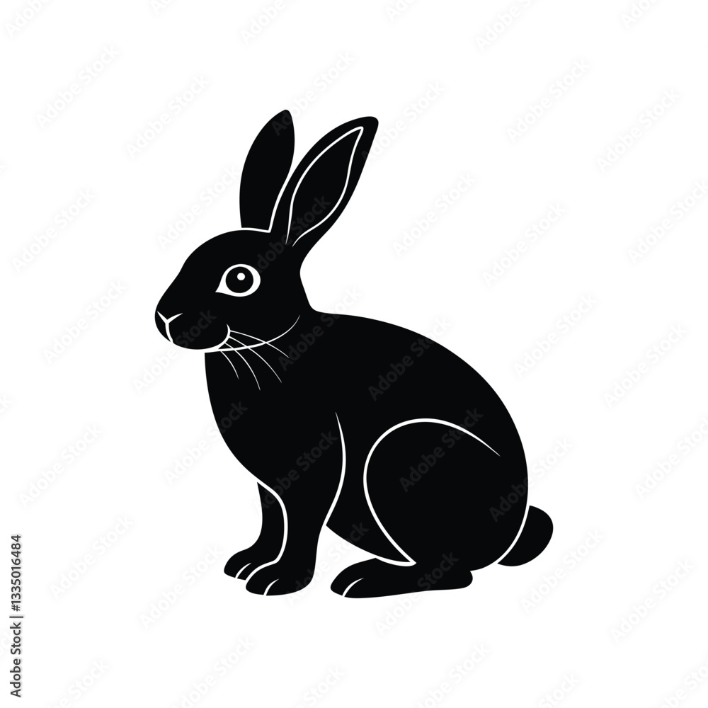Fototapeta premium Black and White Rabbit Icon for Wildlife, Animals, and Nature
