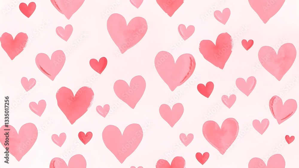 Seamless Watercolor Pink and Red Heart Pattern on White Background Seamless Watercolor Pink and Red Heart Pattern on White Background