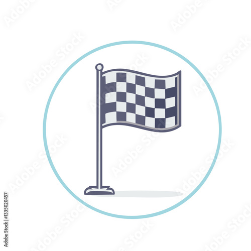Minimalist Checkered Racing Flag Waving on a Pole in Monochrome Style
