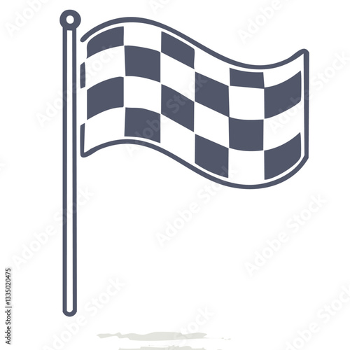 Minimalist Checkered Racing Flag Waving on a Pole in Monochrome Style
