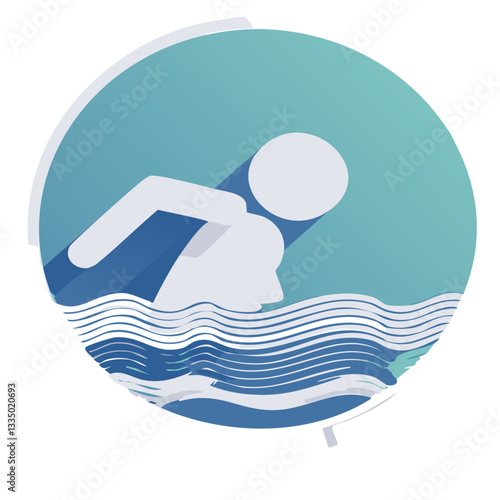 Illustration of a Competitive Swimmer Performing the Butterfly Stroke in Stylized Waves
