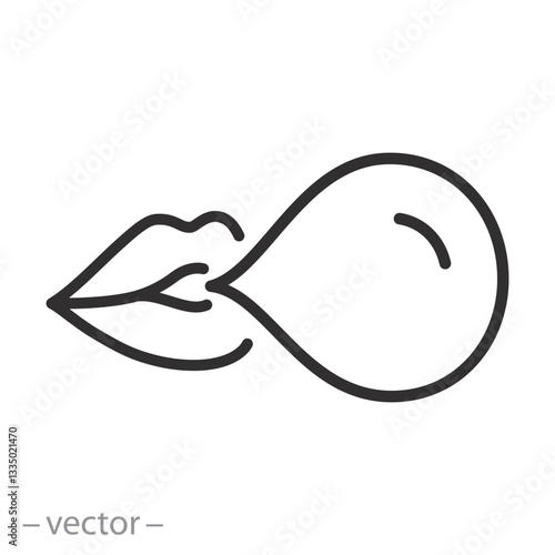 chewing gum simple symbol, lips blowing gum bubble, bubblegum icon, line vector illustration