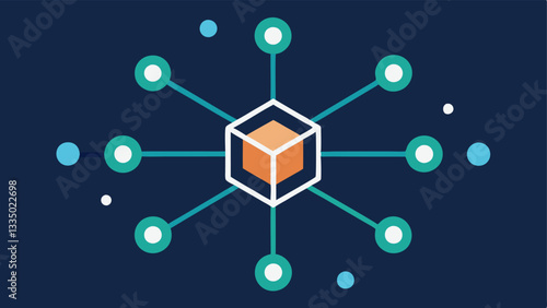 Smart Contract Node A closeup view of a blockchain node with a smart contract icon at its core depicting how automated agreements are stored and processed seamlessly.