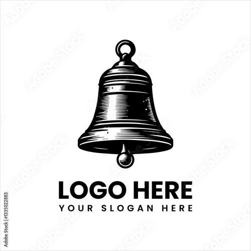 Vintage bell vector logo, classic metal bell illustration with retro ringing emblem design