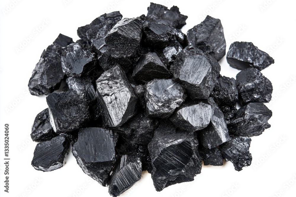 Black coal particles on a white background viewed from above Black coal particles on a white background viewed from above