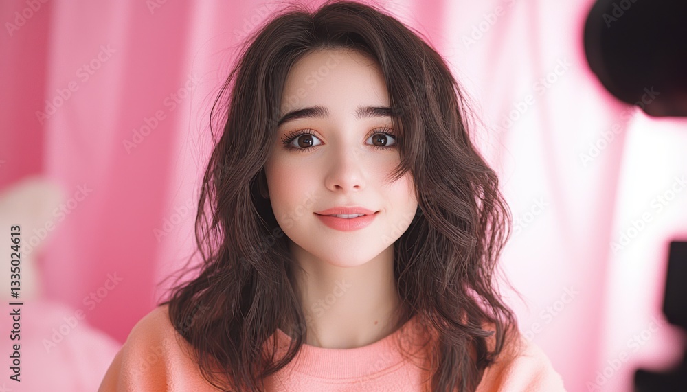 Social media content creator recording a try-on haul, featuring casual yet elegant clothing styles for her audience Social media content creator recording a try-on haul, featuring casual yet elegant clothing styles for her audience