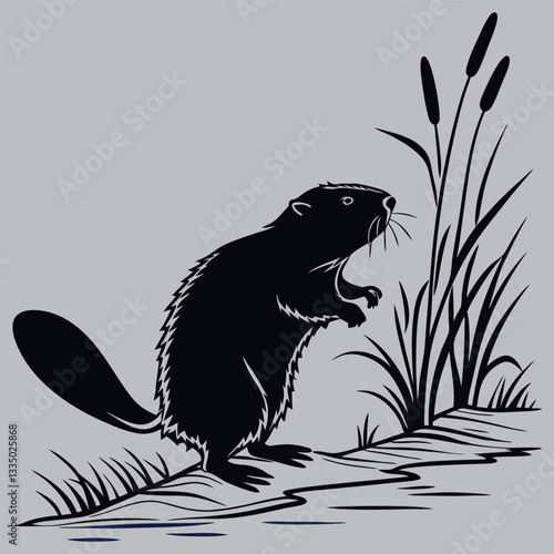 a beaver slapping the water with its tail silhouette vector design art and illustration