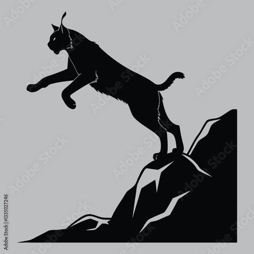 a lynx jumping from a rock silhouette vector design art and illustration