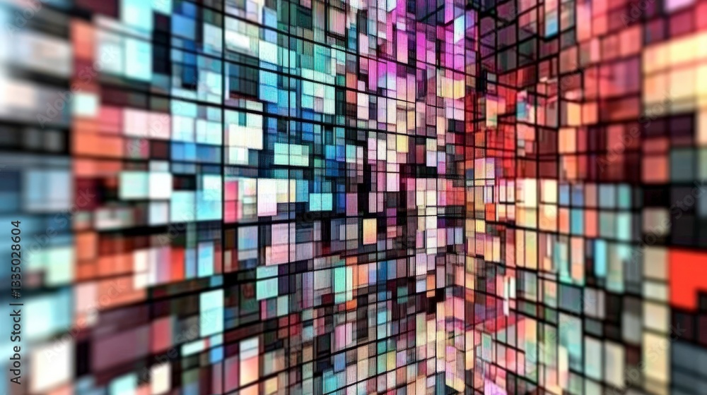 Fototapeta premium Colorful Pixelated Geometric Design. Abstract Digital Art. Vibrant Geometric Shapes.