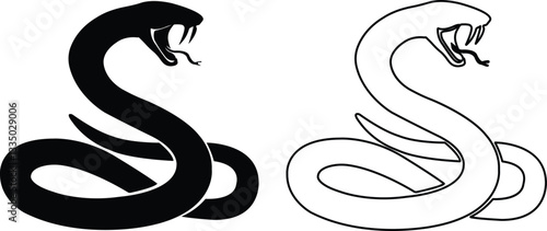 snake icon in flat, line set. isolated on transparent background