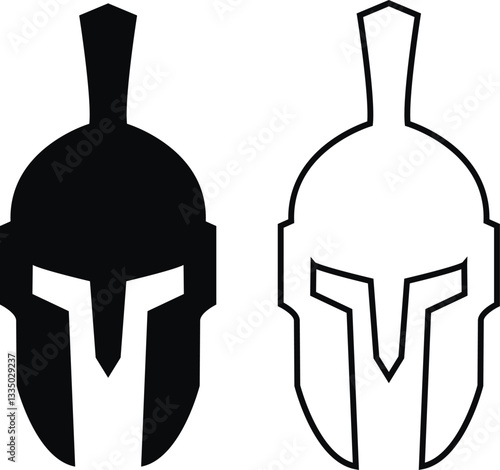 spartan helmet icon in flat, line style set isolated on transparent background