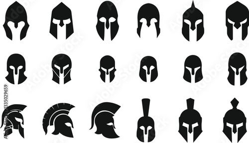 spartan helmet icon in flat style set isolated on transparent background