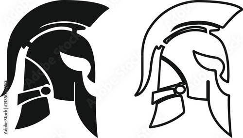 spartan helmet icon in flat, line style set isolated on transparent background