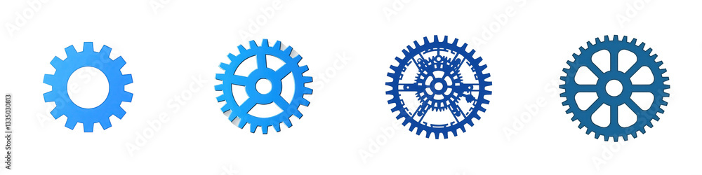 Blue gears on white background isolated on white or transparent png Blue gears on white background isolated on white or transparent png