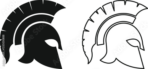 spartan helmet icon in flat, line style set isolated on transparent background