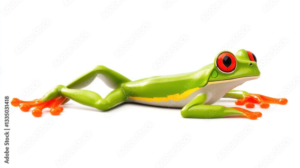 Fototapeta premium Vibrant Red-Eyed Tree Frog on White Background