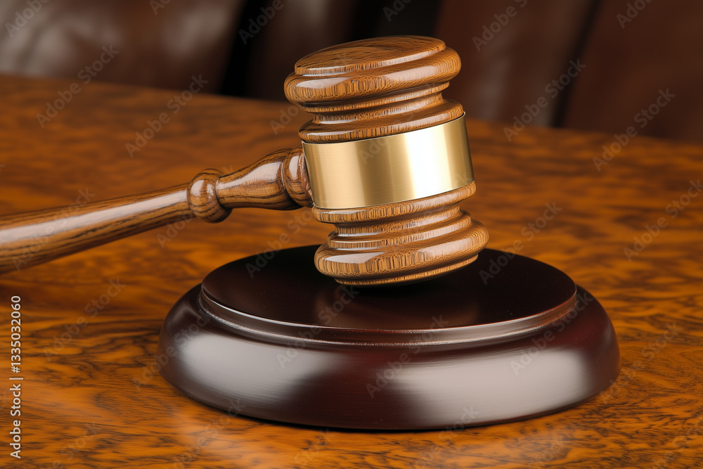 A wooden gavel resting on a desk in a courtroom, symbolizing justice, law, and legal authority in judicial decisions. A wooden gavel resting on a desk in a courtroom, symbolizing justice, law, and legal authority in judicial decisions.