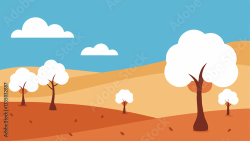Natural Resources An of a barren landscape with a drying cotton field next to a pristine forest highlighting the environmental cost of fabric production.
