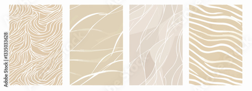 Vector pattern set of delicate white curved lines on a muted sandy beige background