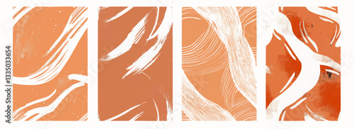 Vector pattern set of dynamic white curved strokes on a warm terracotta peach background